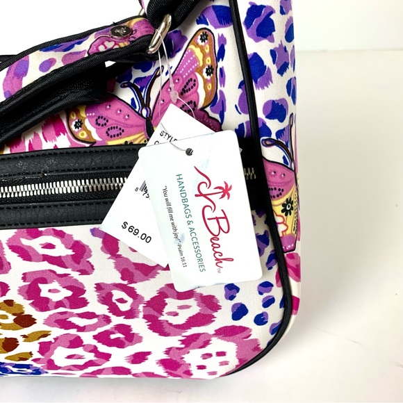 Handbag colorful Butterfly Print Zip closure inside pockets shoulder strap - Picture 3 of 11